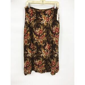 Vtg Rena Rowan Brown Floral Rayon Wool Blend Midi Skirt Sz 12 NWT Old Stock 90s